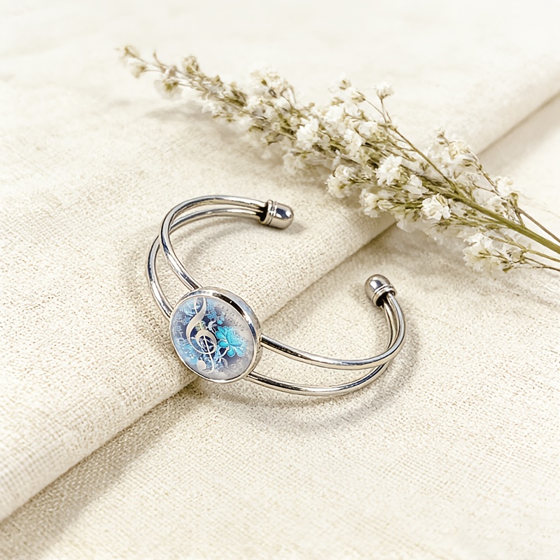 Adjustable Open Bangle with Round Gemstone Inlaid